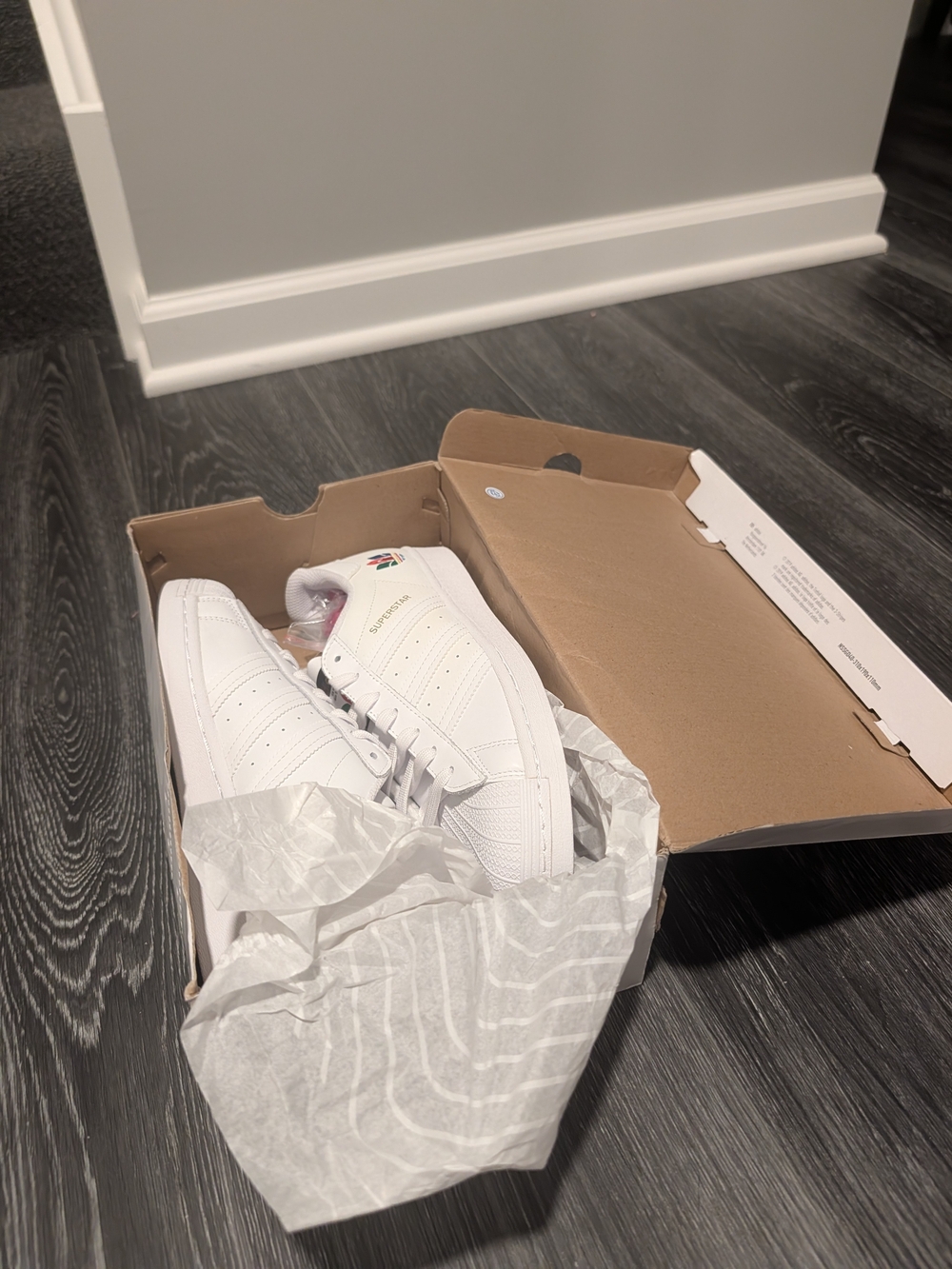 Adidas White Superstar Sneakers with Multicolor Logos - Picture 11 of 11